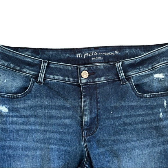 M Jeans By Maurice’s Skinny Distressed Mid Rise Jean Sz 16W Stretch Dark Wash - Picture 3 of 5